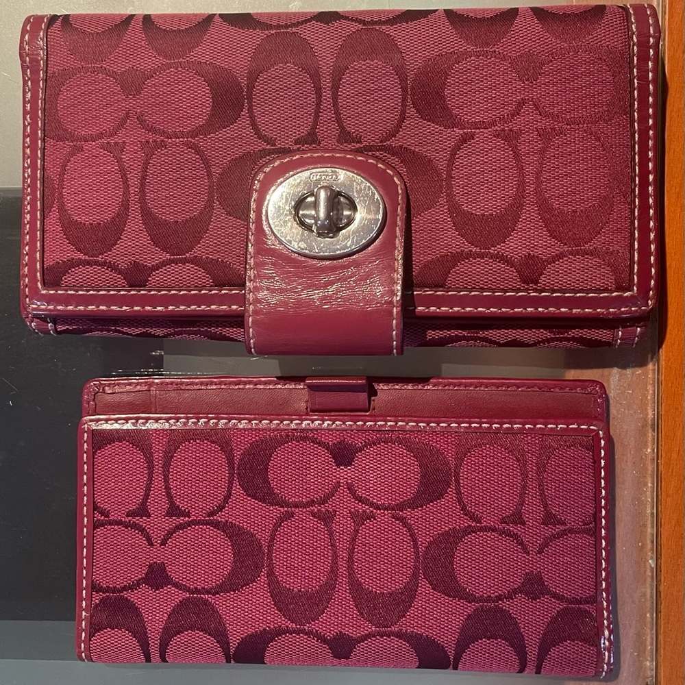 Coach Maroon Wallet Duo with Silver Accents